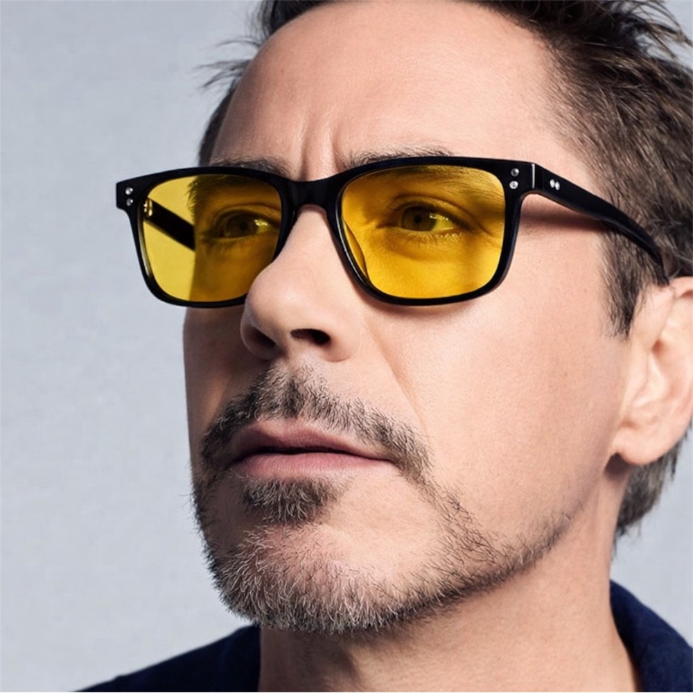 Rectangle Tony Stark Sunglasses Men Yellow Lens Brand Designer Fashion Iron Man